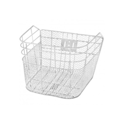 Велокорзина JL-027 передняя для дорожных велосипедов 28", стальная, белая, крепление за ось втулок