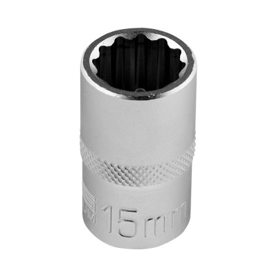 Головка торцевая, 15 мм, 12-гранная, CrV,под квадрат 1/2", хромированная// Stels
