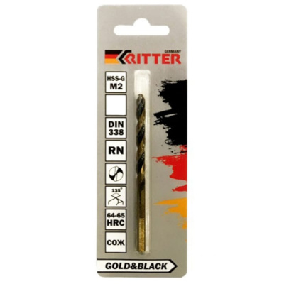 Сверло по металлу Ritter EC  7,5 мм (HSS-G M2 Gold&Black) DIN 338 RN (1 шт в блистере) (500/100/1)