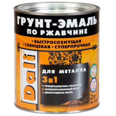ГРУНТ- ЭМАЛЬ ПО РЖАВЧИНЕ "DALI"  3 В 1 СЛОНОВАЯ КОСТЬ (RAL 1014)  2 Л (3) "РОГНЕДА"