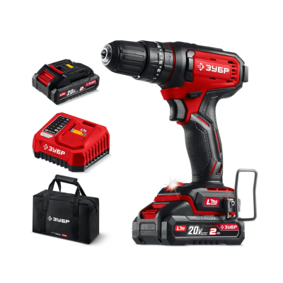 Дрель-шуруповерт ударная ЗУБР  20 В, 40 Н·м, 2 АКБ LMS (2 А·ч), сумка (ДШУ-40-22)