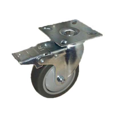 Колесо_ТЕМНАЯ сер.мягкая ГЛАДКАЯ резина  поворот. с тормозом  75мм (SCGB93)