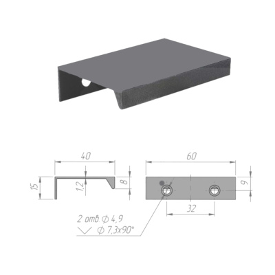Профиль-ручка 32мм крепление саморезами графит PH.RU01.032.GR