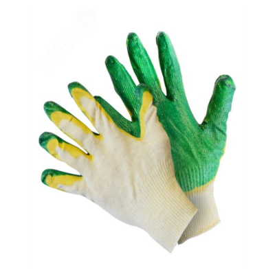Перчатки вязаные с двойным латексным покрытием зелено-желтым/200/10
