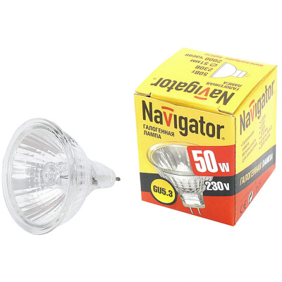 Лампа галогенная КГМ 50 вт  220в GU 5.3  51 мм (Navigator)