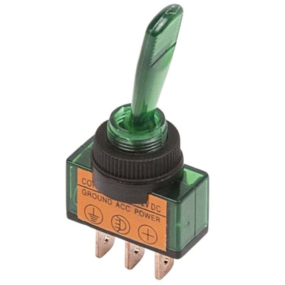 Тумблер 12V 20А (3c) ON-OFF однополюсный  с зеленой подсветкой  REXANT, 36-4373