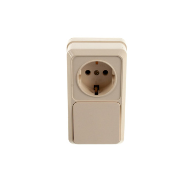 Блок розетка+выкл. верт. 10(16)А-250В, IP20, ОУ, сл.кость Intro Quadro 2-705-02 