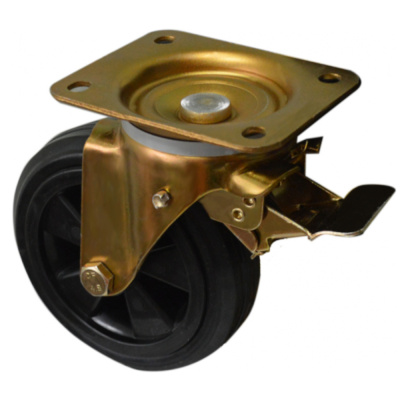 Колесо для мусорных контейнеров УСИЛЕННОЕ АНОД.кронштейн поворотные с тормозом 160мм (SCB63KU)