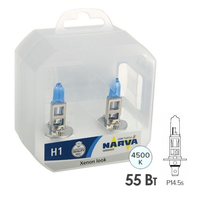 Лампа авт. 12V (4500 K) H1 55W P14,5s (комплект: 2 шт.) Range Power White Narva
