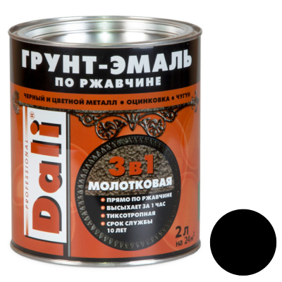 ГРУНТ- ЭМАЛЬ ПО РЖАВЧИНЕ "DALI" 3 В 1 МОЛОТКОВАЯ ЧЕРНАЯ  0,75 Л (6) "РОГНЕДА"