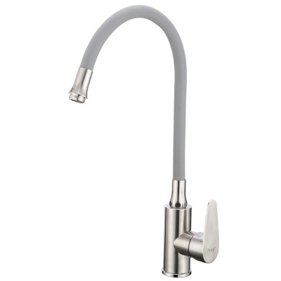 СМЕСИТЕЛЬ ДЛЯ КУХНИ F4448 ГИБКИЙ ИЗЛИВ (НЕРЖ.СТАЛЬ), САТИН/СЕРЫЙ (1/10) "FRAP"