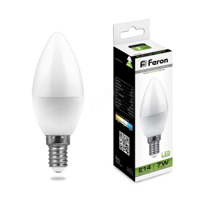 Лампа светодиодная LED 7вт E14 белый матовая свеча Feron