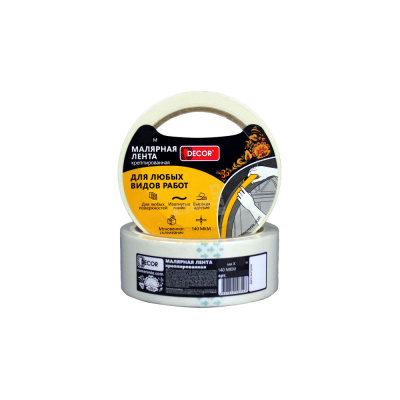 Лента малярная DЕCOR 25 мм х 50 м, креппированная, 140 мкм (99шт/уп)