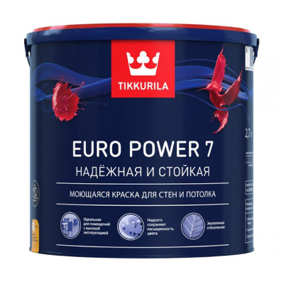 КРАСКА "EURO POWER-7"  БАЗА С  0,9 Л (1/6) МОЮЩАЯСЯ ДЛЯ СТЕН И ПОТОЛКОВ "ТИККУРИЛА"