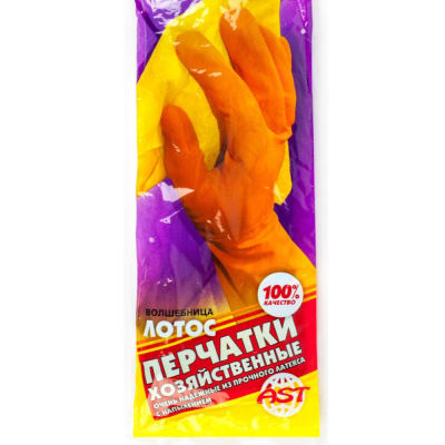 Перчатки латексные Волшебница Лотос с х/б напыл, размер L, AST