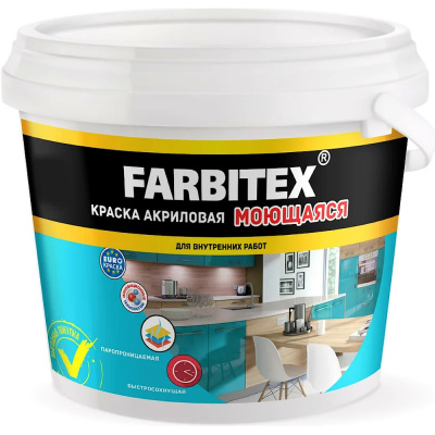 Краска акриловая  моющаяся (6 кг) FARBITEX