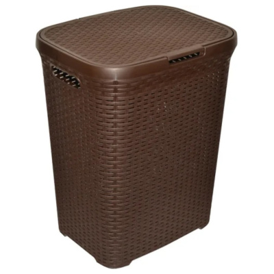 Корзина д/белья с крышкой 60л  РОТАНГ коричневая