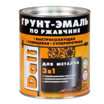 ГРУНТ- ЭМАЛЬ ПО РЖАВЧИНЕ "DALI"  3 В 1 КРАСНАЯ (RAL 3001)  2 Л (3) "РОГНЕДА"