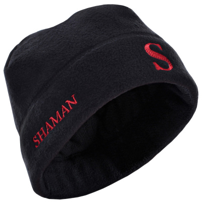 Шапка мужская флисовая SHAMAN зимняя, черная (красная вышивка) (57 (S)