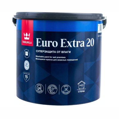 КРАСКА "EURO EXTRA-20"  2,7 Л (1) МОЮЩАЯСЯ ДЛЯ ВЛАЖНЫХ ПОМЕЩЕНИЙ "ТИККУРИЛА"