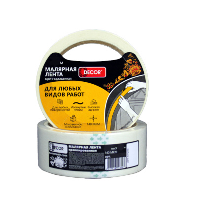 Лента малярная DЕCOR 25 мм х 25 м, креппированная, 140 мкм (99шт/уп)
