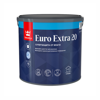 КРАСКА "EURO EXTRA-20" БАЗА С  2,7 Л (1) МОЮЩАЯСЯ ДЛЯ ВЛАЖНЫХ ПОМЕЩЕНИЙ "ТИККУРИЛА"