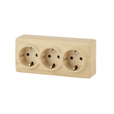 Розетка ЭРА 3х2P+E Schuko, 16A-250В, IP20, ОУ, Эра Эксперт, сосна, 11-2208-11 (1/6) 