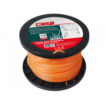 Леска для триммера с нейлоновым сердечником, длина 120 м, профиль - квадрат, диаметр 2.4 мм