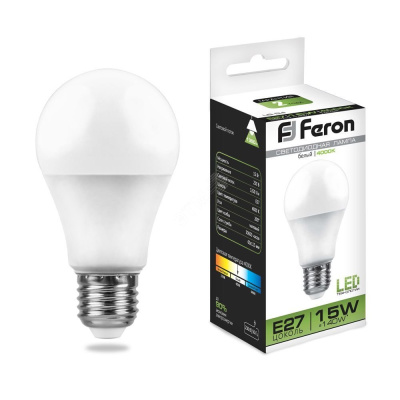 Лампа светодиодная LED 15вт Е27 белый Feron