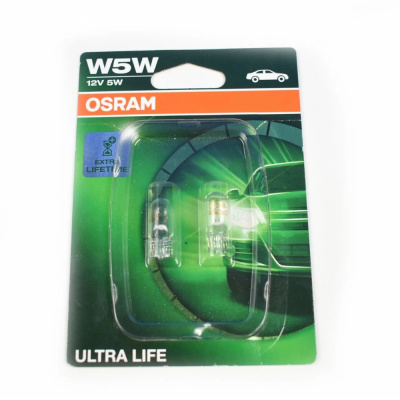Лампа авт. 12V (увелич.срок службы) W5W 5W W2,1x9,5d (2 шт., блистер) UltraLife Osram