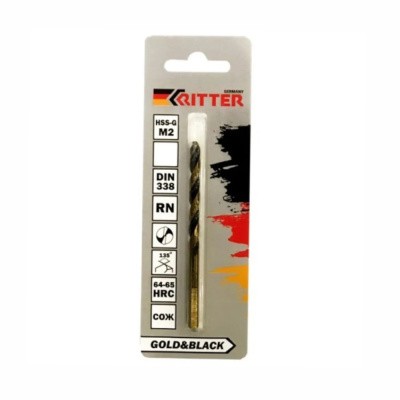 Сверло по металлу Ritter EC  5,0 мм (HSS-G M2 Gold&Black) DIN 338 RN (1 шт в блистере) (1000/250/1)