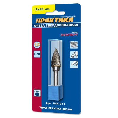 Фреза по металлу твердосплавная ПРАКТИКА овальная удлиненная, 12х32мм, хвостовик 6мм