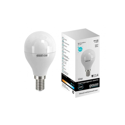 Лампа светодиодная LED 6вт 230в Е14 белый мат.шар Gauss