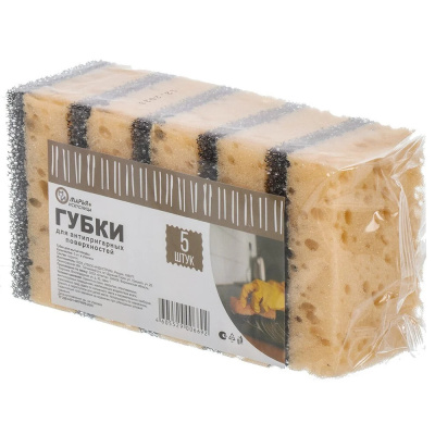 Губка для антипригарных поверхностей, 5шт, поролон, 2 слоя, Марья Искусница