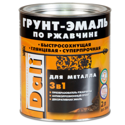 ГРУНТ- ЭМАЛЬ ПО РЖАВЧИНЕ "DALI"  3 В 1 КРАСНО-КОРИЧНЕВАЯ (RAL 3011)  2 Л (3) "РОГНЕДА"