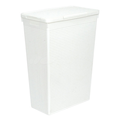 Корзина д/белья "Лофт" узкая с крышкой 50л белая