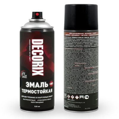 Аэрозольная эмаль термостойкая +400°С DECORIX, 520 мл, чёрный