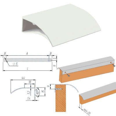 Профиль-ручка 32мм крепление саморезами алюминий матовый
