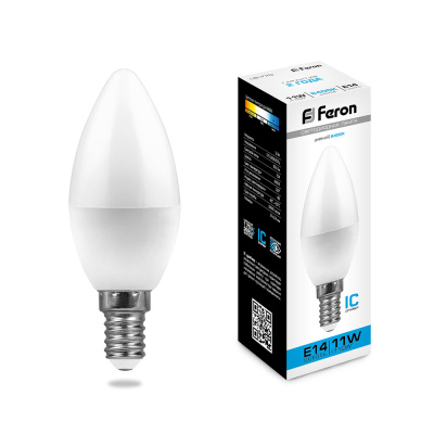 Лампа светодиодная LED 11вт E14 дневной матовая свеча Feron