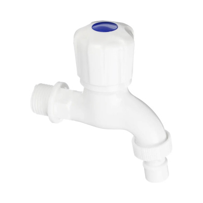 Кран водоразборный, 1/2" (15 мм), полипропилен, со штуцером, белый