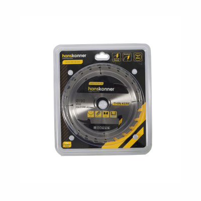 Диск пильный по дереву THIN KERF 190x30 мм, 24 зубьев, Hanskonner H9022-190-30-24T 