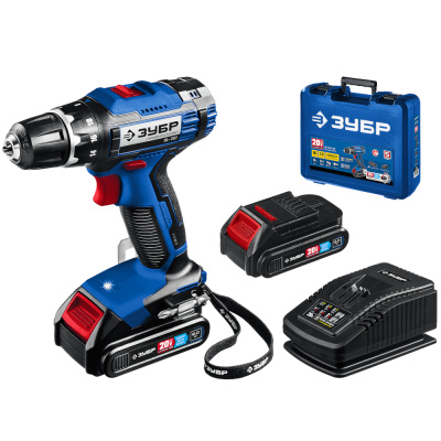 Дрель-шуруповерт, Профессионал. DL-201-22 ЗУБР 20В, 2 АКБ (2Ач), в кейсе, 