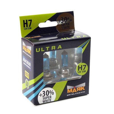 Лампа авт. 12V (4200 K, +30%) H7 55W PX26d (*комплект: 2 шт.) Super White +30% Маяк