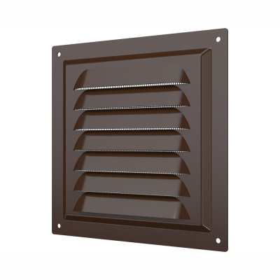 Решетка металлическая с москит. сеткой 150х150мм коричневая