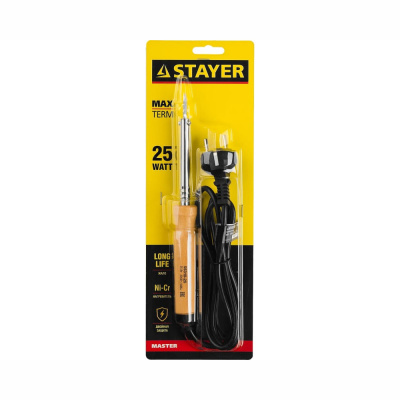 Электропаяльник с деревянной рукояткой (55310-25) STAYER  MAXTerm 25Вт конус, 