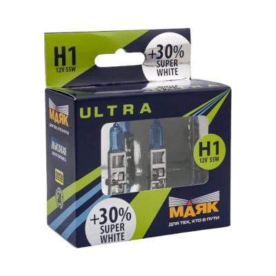 Лампа авт. 12V (4200 K, +30%) H1 55W P14,5s (*комплект: 2 шт.) Super White +30% Маяк