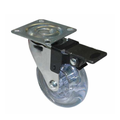 Колесо мебел. поворотное с тормозом 50мм  (прозрачный PVC)