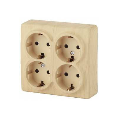 Розетка ЭРА 4х2P+E Schuko со шторками, 16A-250В, IP20, ОУ, Эра Эксперт, сосна (1/8) 