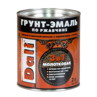 ГРУНТ- ЭМАЛЬ ПО РЖАВЧИНЕ "DALI" 3 В 1 МОЛОТКОВАЯ БРОНЗОВАЯ  2 Л (3) "РОГНЕДА"