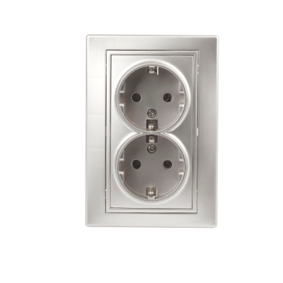 Розетка 2X2P+E Schuko, 16А-250В, IP20, СУ, алюминий Intro Plano 1-205-03 